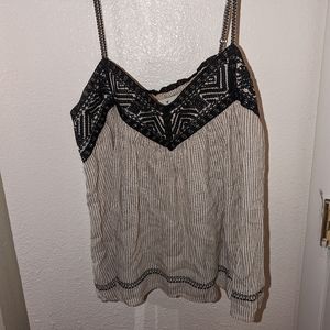 Black & Off-White Pinstripe Tank Top